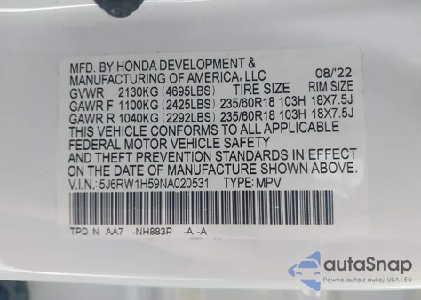 2022 Honda Cr-V 2Wd Ex from USA, damaged, VIN 5J6RW1H59NA020531